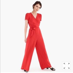 JCrew Short Sleeve Wrap Jumpsuit Red